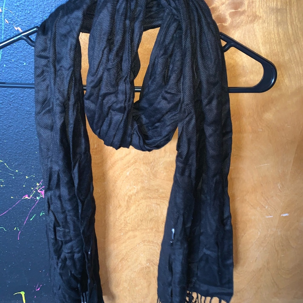 Black scarf with fringe detailing